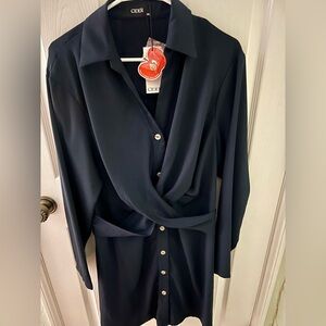 NWT Cider Navy Draped Button-Front Knee Length Shirt Dress, Size 1X